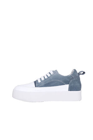 Bueno Shoes Beyaz Mavi Deri-süet Kadın Dolgu Topuklu Ayakkabı 01ws10704