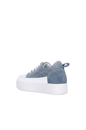 Bueno Shoes Beyaz Mavi Deri-süet Kadın Dolgu Topuklu Ayakkabı 01ws10704
