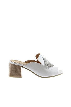 Bueno Shoes Beyaz Deri Kadın Topuklu Terlik 01wn1307