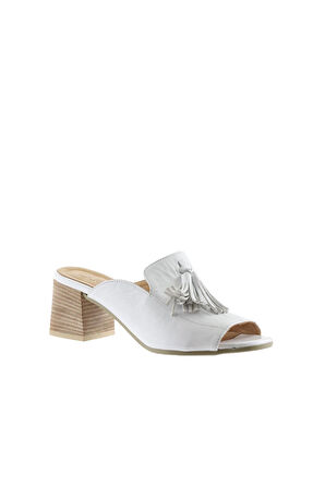 Bueno Shoes Beyaz Deri Kadın Topuklu Terlik 01wn1307
