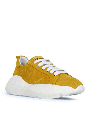 Bueno Shoes Sarı Süet Kadın Dolgu Topuklu Spor Ayakkabı 01ws12200