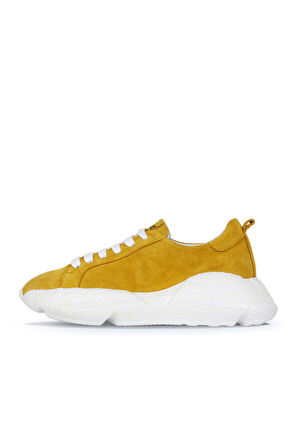 Bueno Shoes Sarı Süet Kadın Dolgu Topuklu Spor Ayakkabı 01ws12200
