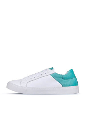 Bueno Shoes Beyaz Yeşil Deri Kadın Spor Ayakkabı 01ws3211