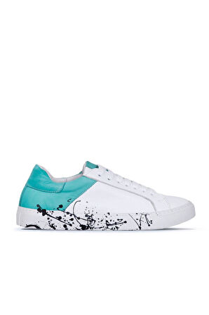 Bueno Shoes Beyaz Yeşil Deri Kadın Spor Ayakkabı 01ws3211