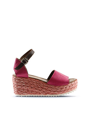 Bueno Shoes Fuşya Deri Kadın Dolgu Topuklu Sandalet 01wn3601