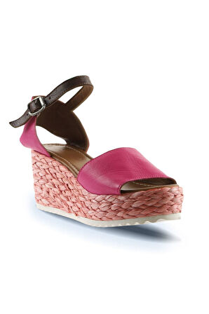 Bueno Shoes Fuşya Deri Kadın Dolgu Topuklu Sandalet 01wn3601