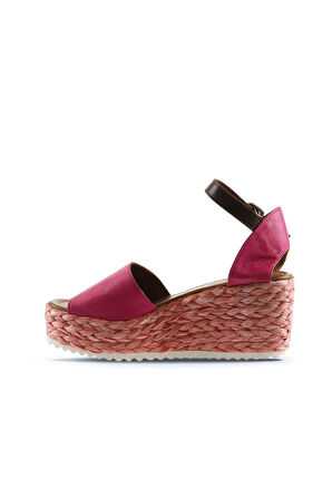 Bueno Shoes Fuşya Deri Kadın Dolgu Topuklu Sandalet 01wn3601