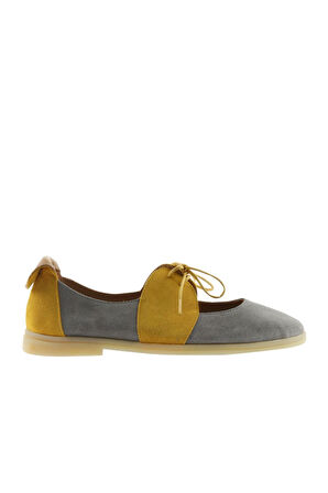 Bueno Shoes Gri Sarı Açık Süet Kadın Düz Babet 01ws12604