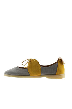 Bueno Shoes Gri Sarı Açık Süet Kadın Düz Babet 01ws12604