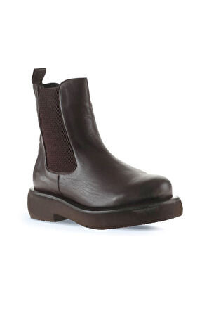Bueno Shoes Kahverengi Deri Kadın Düz Bot 01wt0508