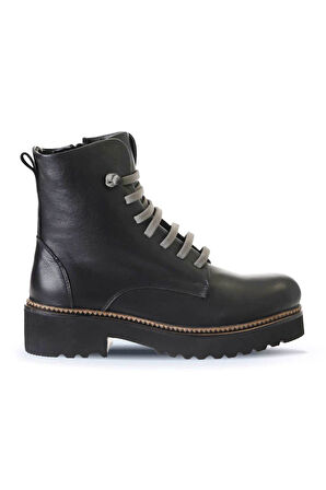 Bueno Shoes Siyah Gri Deri Kadın Düz Bot 01wt0813