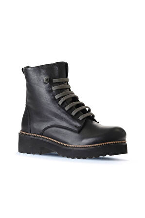 Bueno Shoes Siyah Gri Deri Kadın Düz Bot 01wt0813