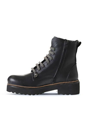 Bueno Shoes Siyah Gri Deri Kadın Düz Bot 01wt0813