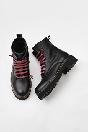 Bueno Shoes Siyah Bordo Deri Kadın Düz Bot 01wt0813