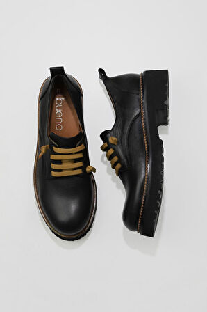 Bueno Shoes Siyah Sarı Deri Kadın Klasik Ayakkabı 01wt0815