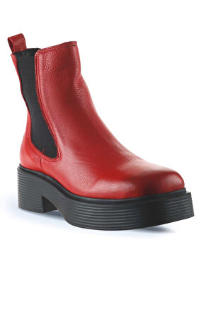 Bueno Shoes Kırmızı Flotter Deri Kadın Topuklu Bot 01wt1800