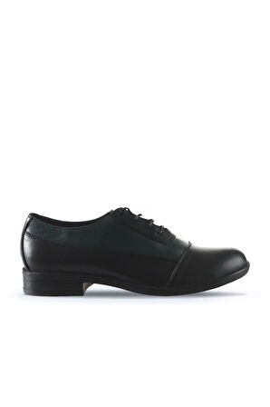 Bueno Shoes Siyah Yeşil Deri Kadın Düz Ayakkabı 01wt2600