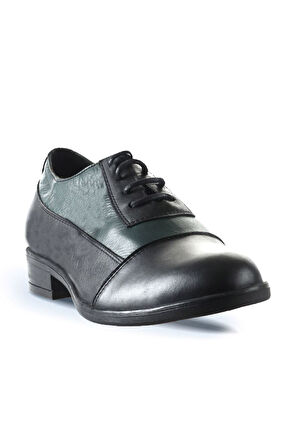 Bueno Shoes Siyah Yeşil Deri Kadın Düz Ayakkabı 01wt2600