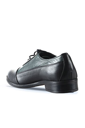 Bueno Shoes Siyah Yeşil Deri Kadın Düz Ayakkabı 01wt2600