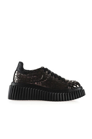 Bueno Shoes Gri Siyah Deri Kadın Dolgu Topuklu Ayakkabı 01wt4601