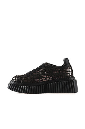 Bueno Shoes Gri Siyah Deri Kadın Dolgu Topuklu Ayakkabı 01wt4601