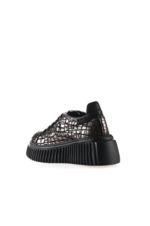 Bueno Shoes Gri Siyah Deri Kadın Dolgu Topuklu Ayakkabı 01wt4601