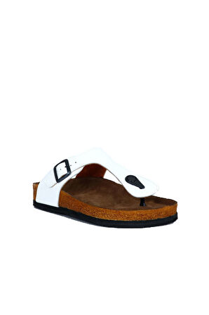 Bueno Shoes Beyaz Açma Deri Kadın Parmak Arası Terlik 05wt101