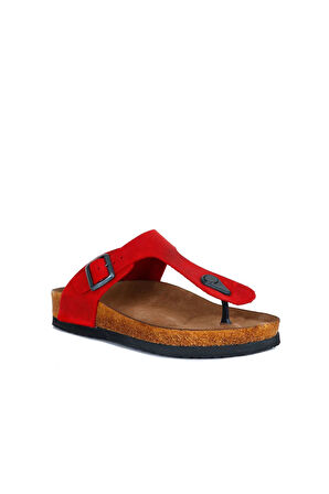 Bueno Shoes Kırmızı Greyzi Deri Kadın Parmak Arası Terlik 05wt101