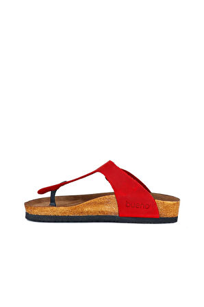 Bueno Shoes Kırmızı Greyzi Deri Kadın Parmak Arası Terlik 05wt101