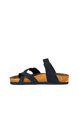 Bueno Shoes Siyah Greyzi Deri Kadın Parmak Arası Terlik 05wt102