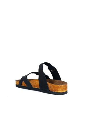 Bueno Shoes Siyah Greyzi Deri Kadın Parmak Arası Terlik 05wt102