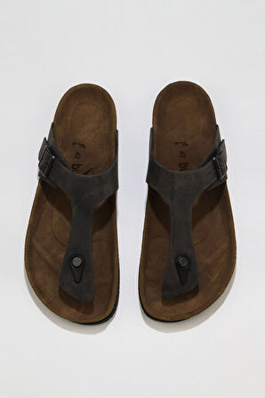 Bueno Shoes Asfalt Greyzi Deri Erkek Parmak Arası Terlik 05mt101