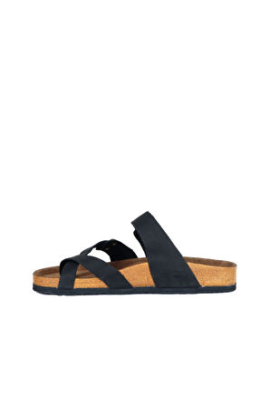 Bueno Shoes Siyah Greyzi Deri Erkek Parmak Arası Terlik 05mt102