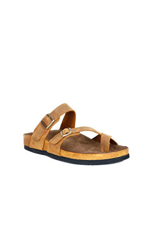 Bueno Shoes Sarı Greyzi Deri Erkek Parmak Arası Terlik 05mt102