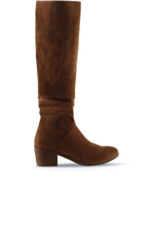 Bueno Shoes Taba Açık Süet Kadın Topuklu Çizme 01wp1201