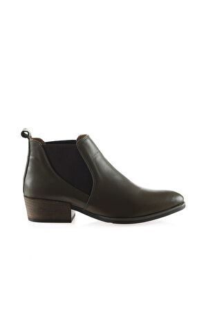 Bueno Shoes Haki Deri Kadın Topuklu Bot 01wp1303