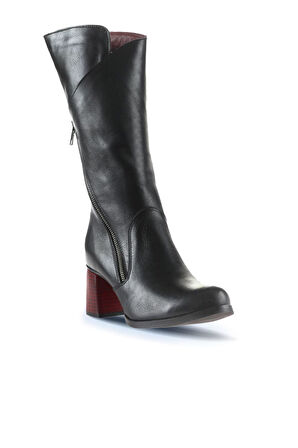 Bueno Shoes Siyah Frc Deri Kadın Topuklu Çizme 01wp1406