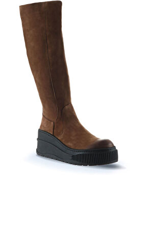 Bueno Shoes Vizon Nubuk Kadın Dolgu Topuklu Çizme 01wp2800