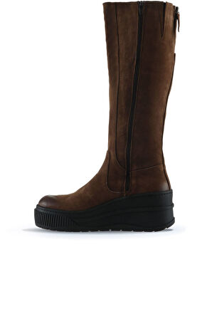 Bueno Shoes Vizon Nubuk Kadın Dolgu Topuklu Çizme 01wp2800