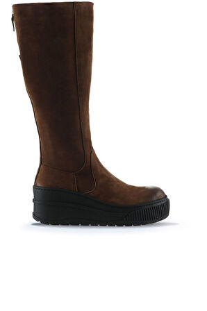 Bueno Shoes Vizon Nubuk Kadın Dolgu Topuklu Çizme 01wp2800