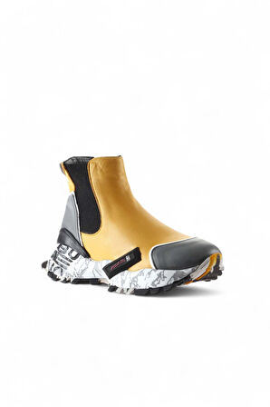Bueno Shoes Gri Beyaz-sarı Deri Kadın Spor Bot 01wr2110