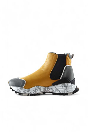 Bueno Shoes Gri Beyaz-sarı Deri Kadın Spor Bot 01wr2110