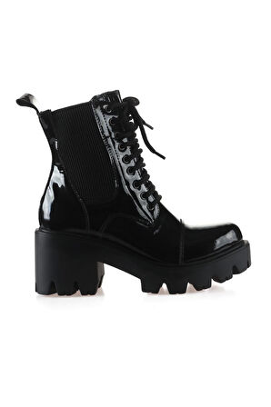 Bueno Shoes Siyah Açma Deri Kadın Topuklu Bot 01wr3900