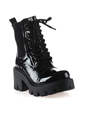 Bueno Shoes Siyah Açma Deri Kadın Topuklu Bot 01wr3900