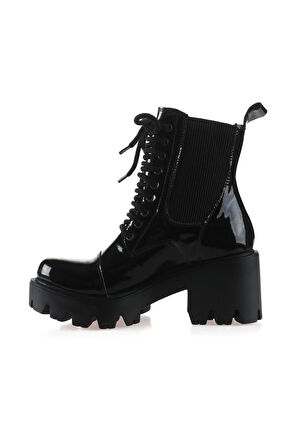 Bueno Shoes Siyah Açma Deri Kadın Topuklu Bot 01wr3900