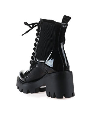 Bueno Shoes Siyah Açma Deri Kadın Topuklu Bot 01wr3900