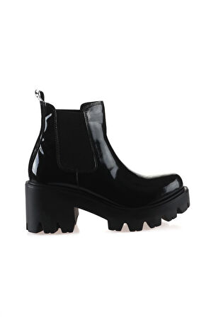 Bueno Shoes Siyah Açma Deri Kadın Topuklu Bot 01wr3906