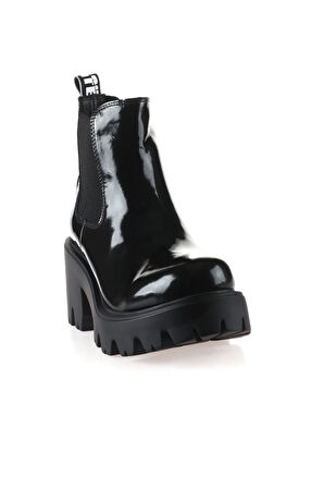 Bueno Shoes Siyah Açma Deri Kadın Topuklu Bot 01wr3906