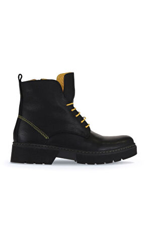Bueno Shoes Siyah Sarı Flotter Deri Kadın Düz Bot 01wr4905