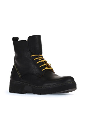 Bueno Shoes Siyah Sarı Flotter Deri Kadın Düz Bot 01wr4905